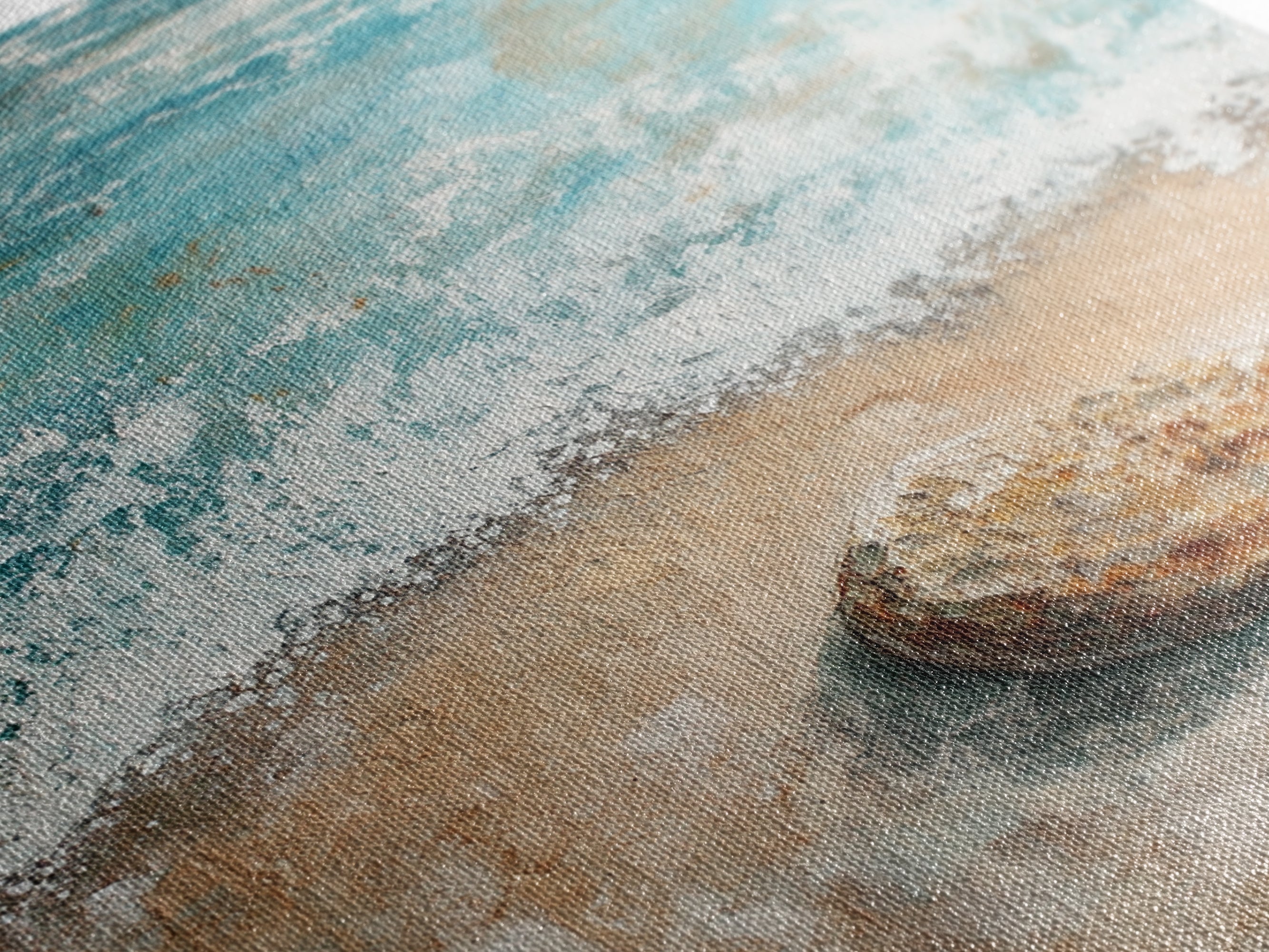 Serene Beach Stone Canvas Print Tranquil Ocean Art, Coastal Zen Wall Decor, Relaxing Beach House Style, Minimalist Seascape Painting | | Wiccan Center