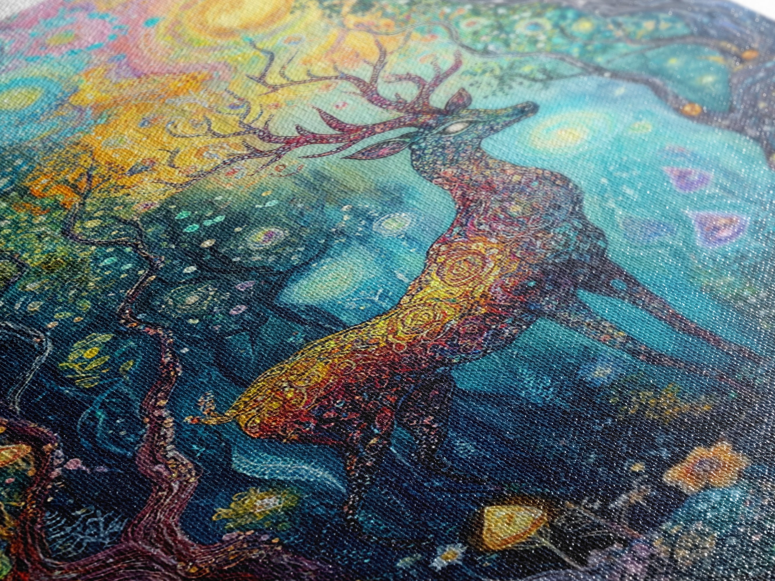 Celestial Deer, Magical Forest, Fantasy Animal Art, Enchanted Wall Art, Cottagecore Wall Art, Above Couch Art, Framed Canvas Print