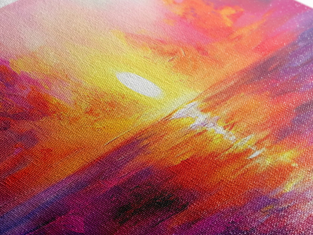 Fiery Sunset, Warm Sky Painting, Colorful Seascape Wall Art, Coastal Living Decor, Framed Canvas Print, Living Room Artwork | | Wiccan Center