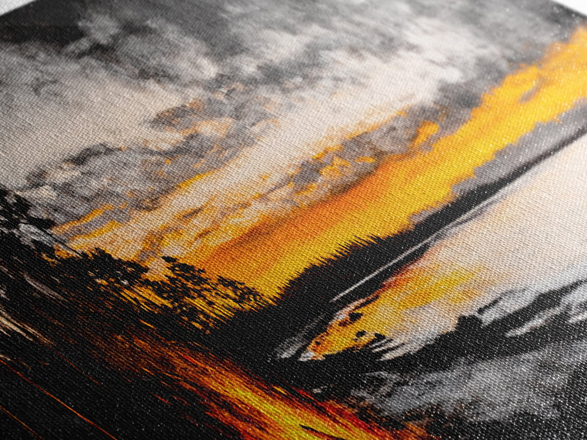 Campfire by Lake, Sunset Landscape Art, Cozy Rustic Print, Fall Wall Decor, Outdoor Adventure Canvas Print, Framed Canvas Print | | Wiccan Center