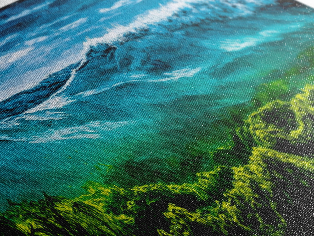 Ocean Wave, Deep Blue Seascape, Underwater Scene, Green and Blue, Coastal Home Decor, Tropical Wall Art, Framed Canvas Print | | Wiccan Center