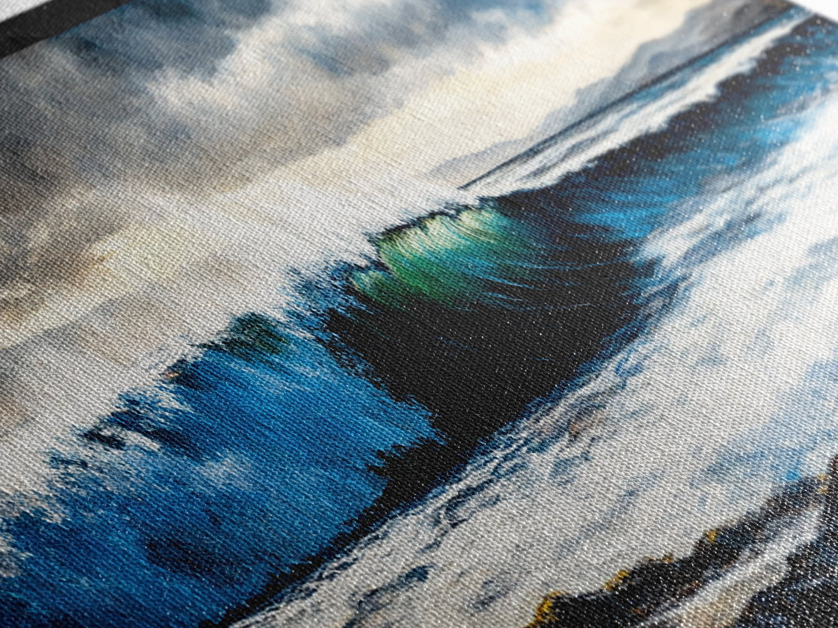 Powerful Ocean Wave, Realistic Seascape Art, Blue Water Wall Decor, Coastal Living Room Art, Surfer Beach Print, Framed Canvas Print | | Wiccan Center