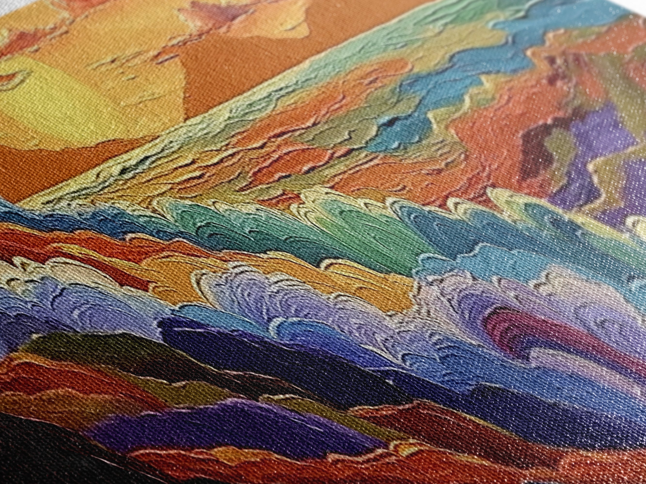 Rainbow Waves, Abstract Seascape, Sunset Magic, Bold Ocean Energy, Framed Canvas Print, Modern Wall Art, Artistic Living Room Decor