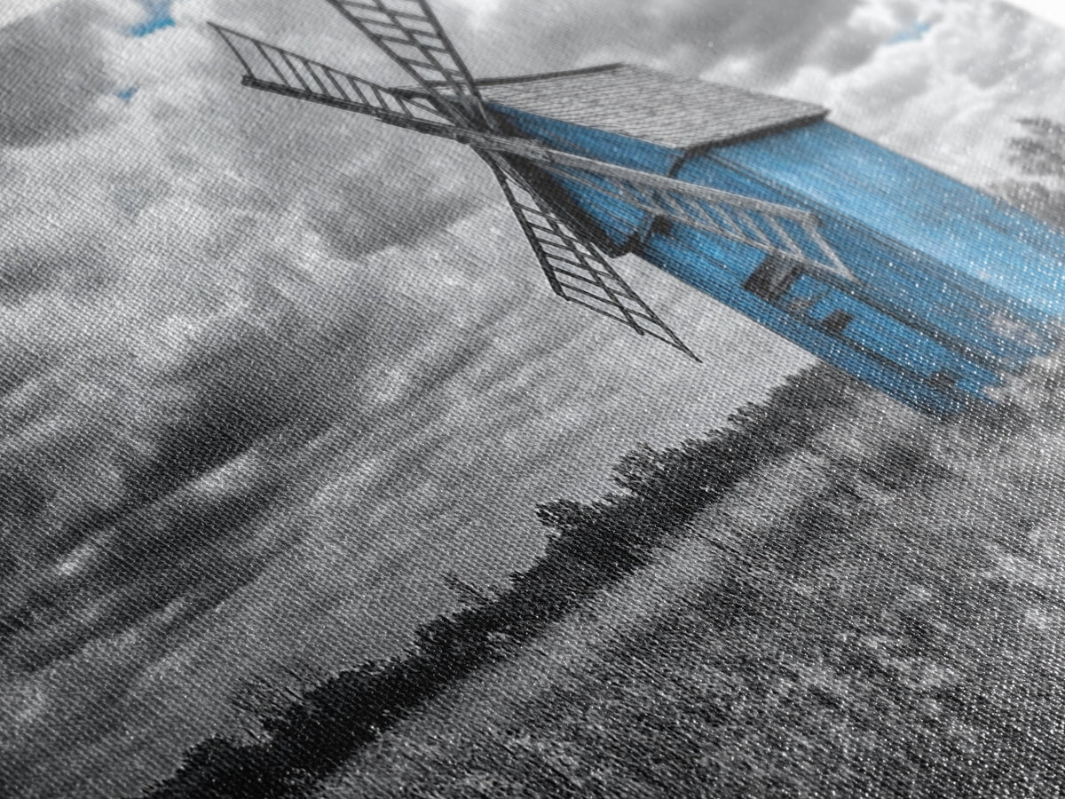 Blue Windmill, Rustic Field, Vintage Vibes, Countryside Charm, Framed Canvas Print, Farmhouse Wall Art, Autumn Rustic Decor, Barn Art | | Wiccan Center
