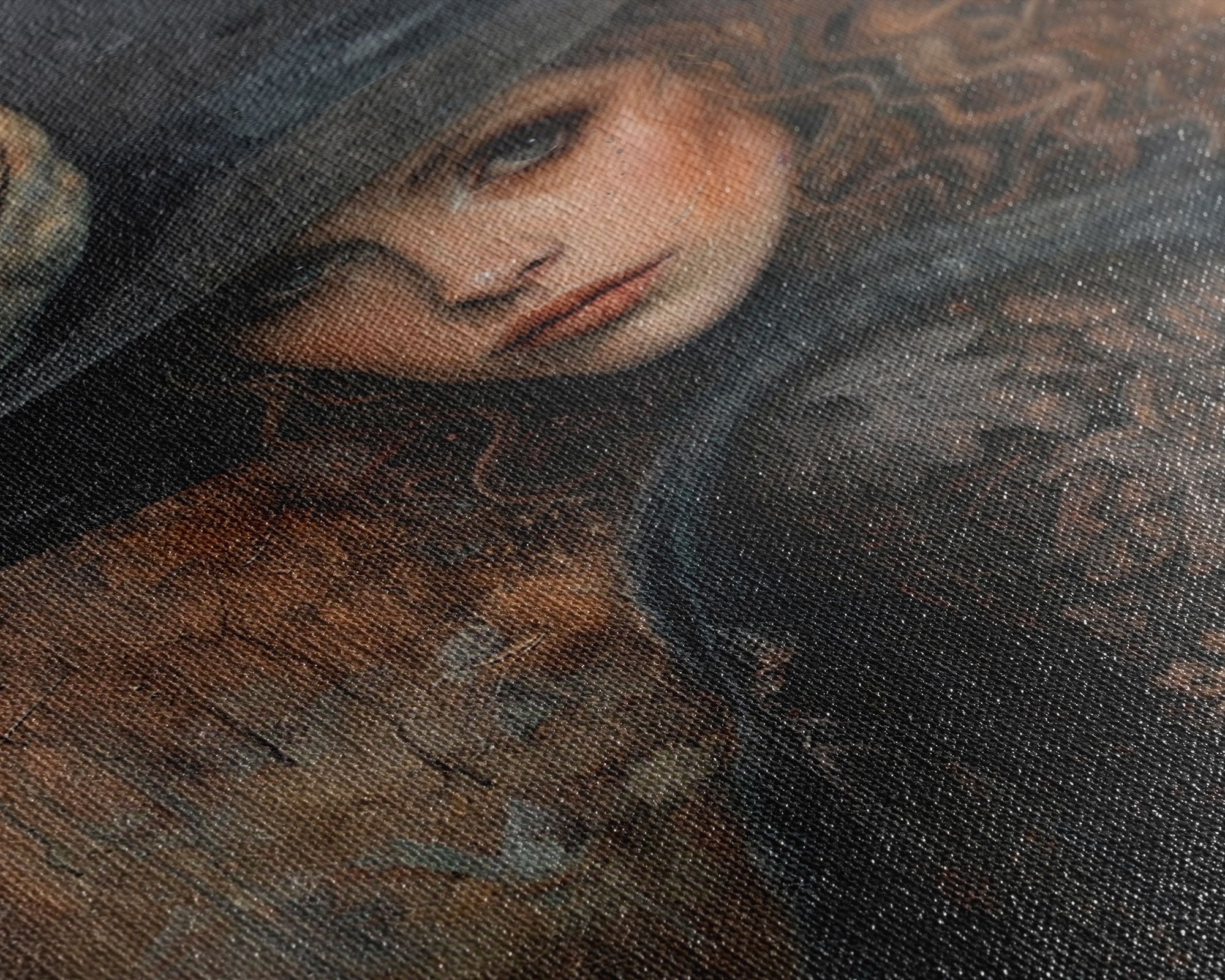 Witch with Crow in Spooky Forest - Halloween Art, Gothic Art, Spooky Decor, Dark Magic Art, Mysterious Portrait, Framed Canvas Print | | Wiccan Center