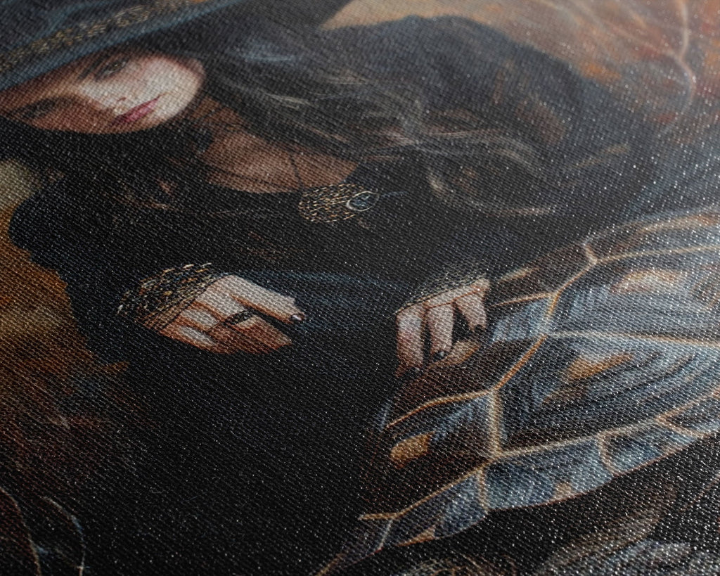 Witch with Mystical Elements - Halloween Art, Gothic Art, Spooky Decor, Dark Magic Art, Bewitching Portrait, Framed Canvas Print | | Wiccan Center