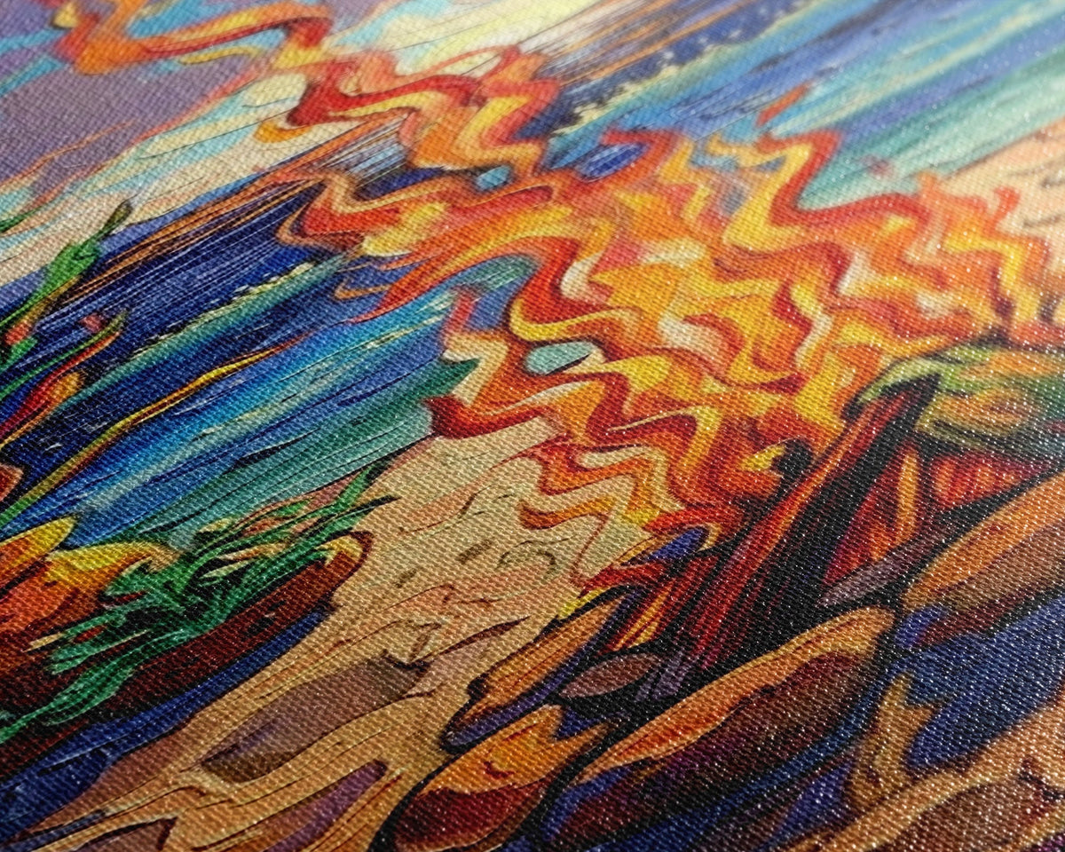 Abstract Canvas Painting of Campfire on Beach, Beachy Wall Art, Tall and Narrow Vertical Wall Art, Canvas Painting Printed and Framed | | Wiccan Center