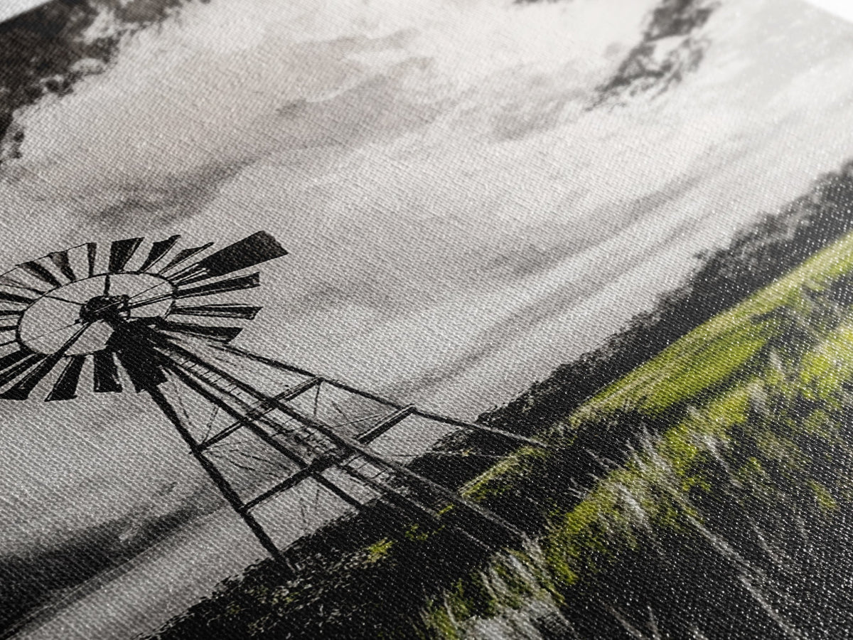 Black and White Windmill, windmill wall art, rustic decor, farmhouse art, landscape painting, framed canvas print, above bed wall art | | Wiccan Center