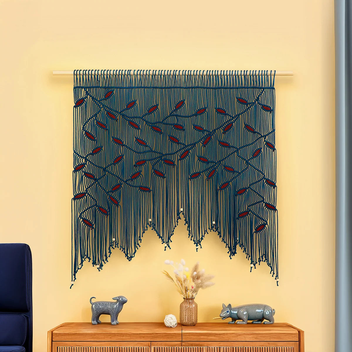 Aura Peacock Terracotta Macrame Window Curtain | Macrame Window Curtains | Wiccan Center