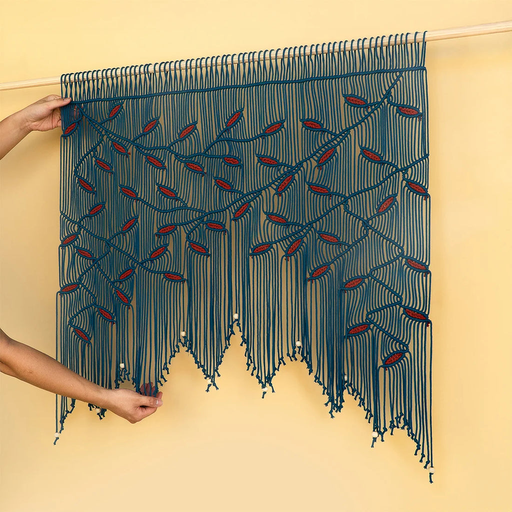 Aura Peacock Terracotta Macrame Window Curtain | Macrame Window Curtains | Wiccan Center