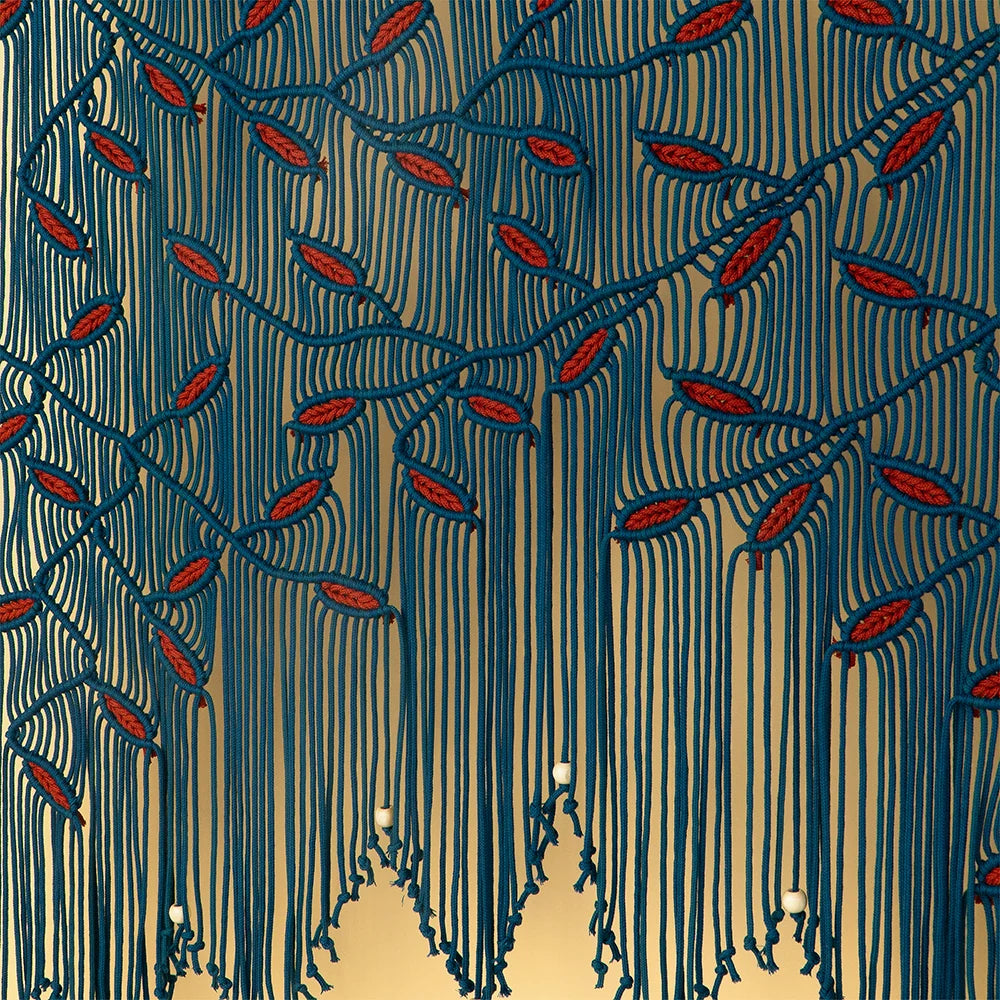 Aura Peacock Terracotta Macrame Window Curtain | Macrame Window Curtains | Wiccan Center