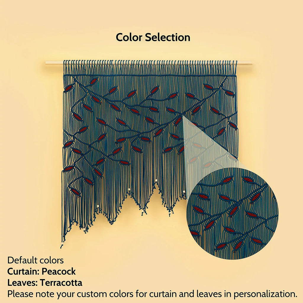 Aura Peacock Terracotta Macrame Window Curtain | Macrame Window Curtains | Wiccan Center