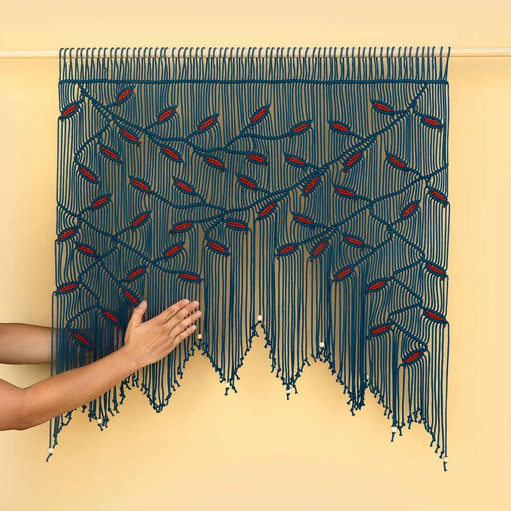 Aura Peacock Terracotta Macrame Window Curtain | Macrame Window Curtains | Wiccan Center