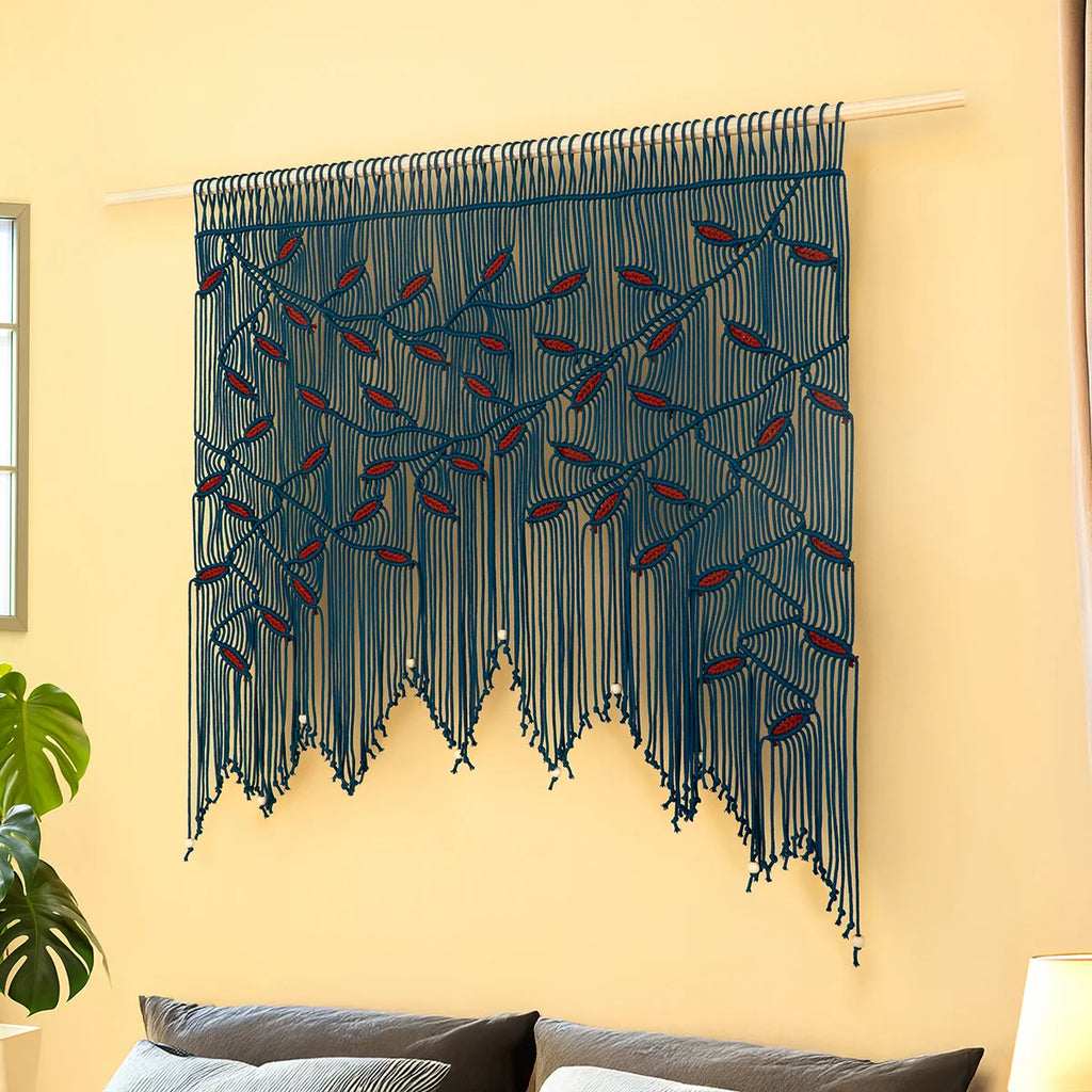 Aura Peacock Terracotta Macrame Window Curtain | Macrame Window Curtains | Wiccan Center