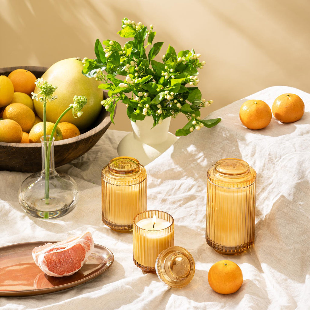 Aurélie Reeded Glass Candle: Yuzu & Neroli Blossom (M) | Candles | Wiccan Center