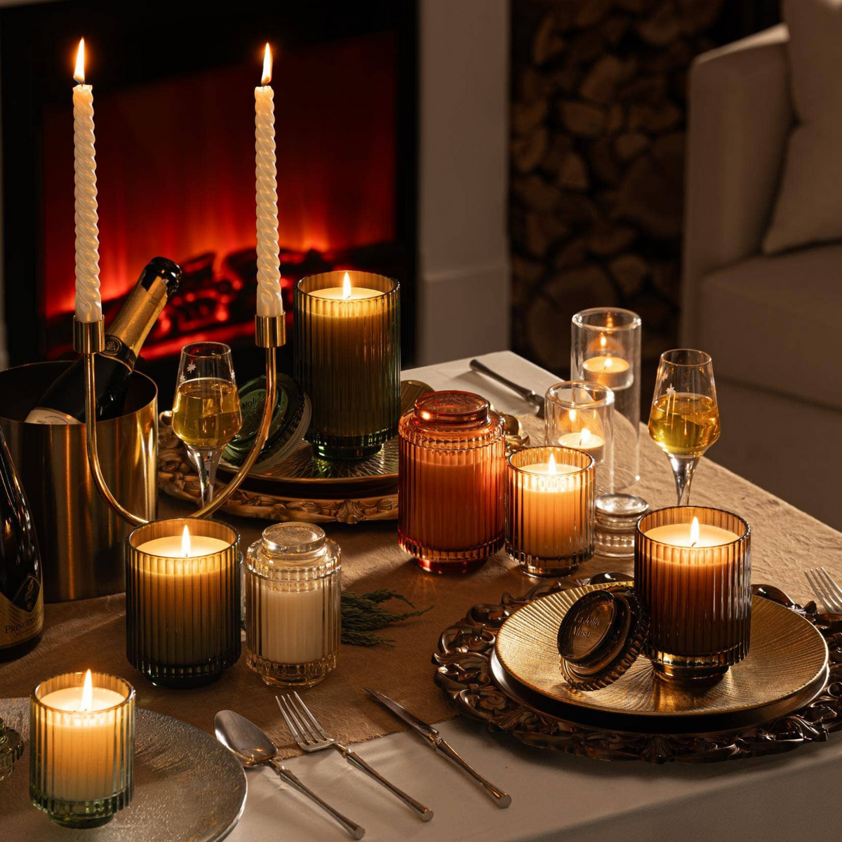 Aurélie Reeded Glass Candle: Sylvan Figue (M)