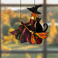 Autumn Witch Black Cat Sun Catcher | home decor | Wiccan Center