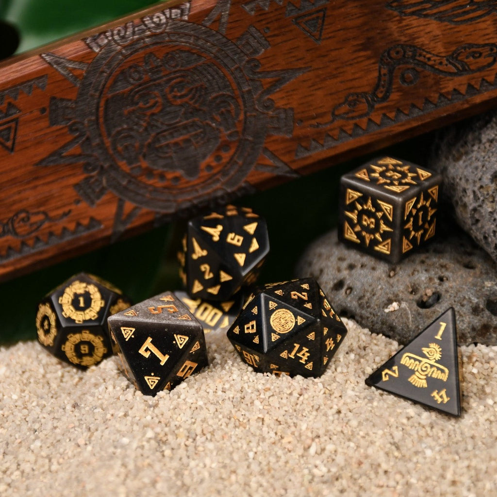 Aztec Silver Sheen Obsidian Stone Dice Set - Dice Around the World Collection | Dice | Wiccan Center