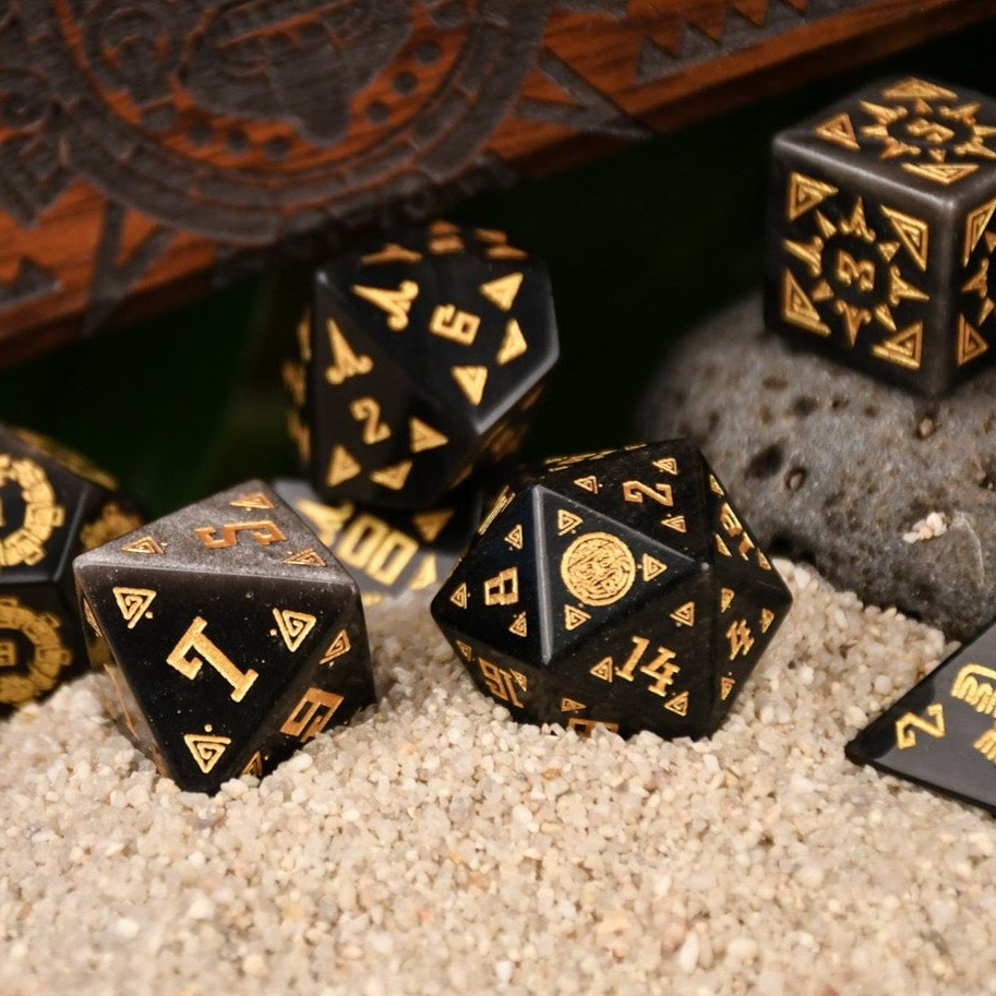 Aztec Silver Sheen Obsidian Stone Dice Set - Dice Around the World Collection | Dice | Wiccan Center