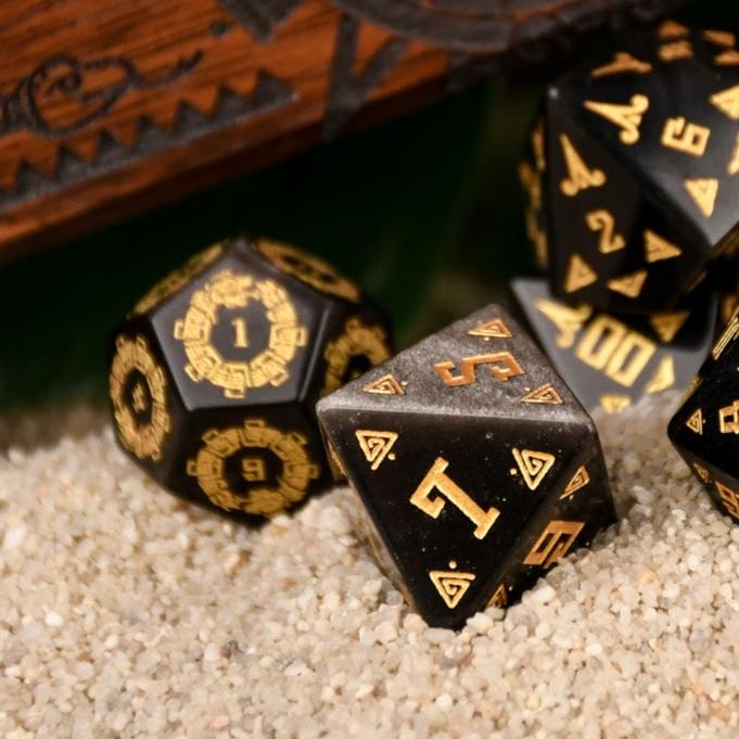Aztec Silver Sheen Obsidian Stone Dice Set - Dice Around the World Collection | Dice | Wiccan Center