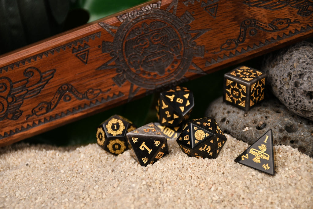 Aztec Silver Sheen Obsidian Stone Dice Set - Dice Around the World Collection | Dice | Wiccan Center