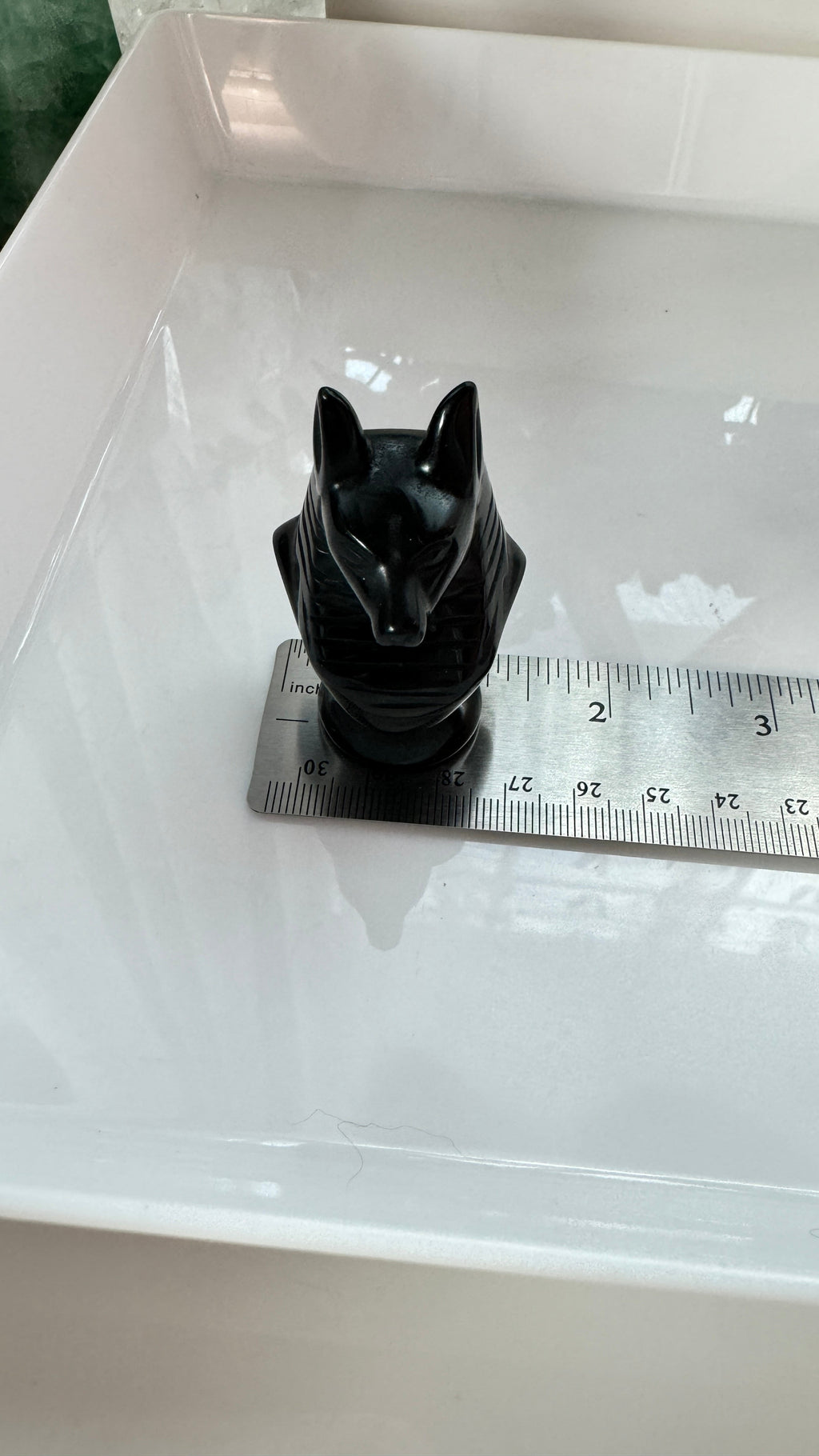 Obsidian Anubis Bust, Polished Egyptian Dog Carving