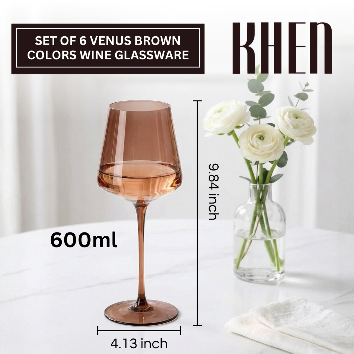 Venus Wine Glasses, Set of 6, Brown Shades 22.3oz Glass Tall | | Wiccan Center