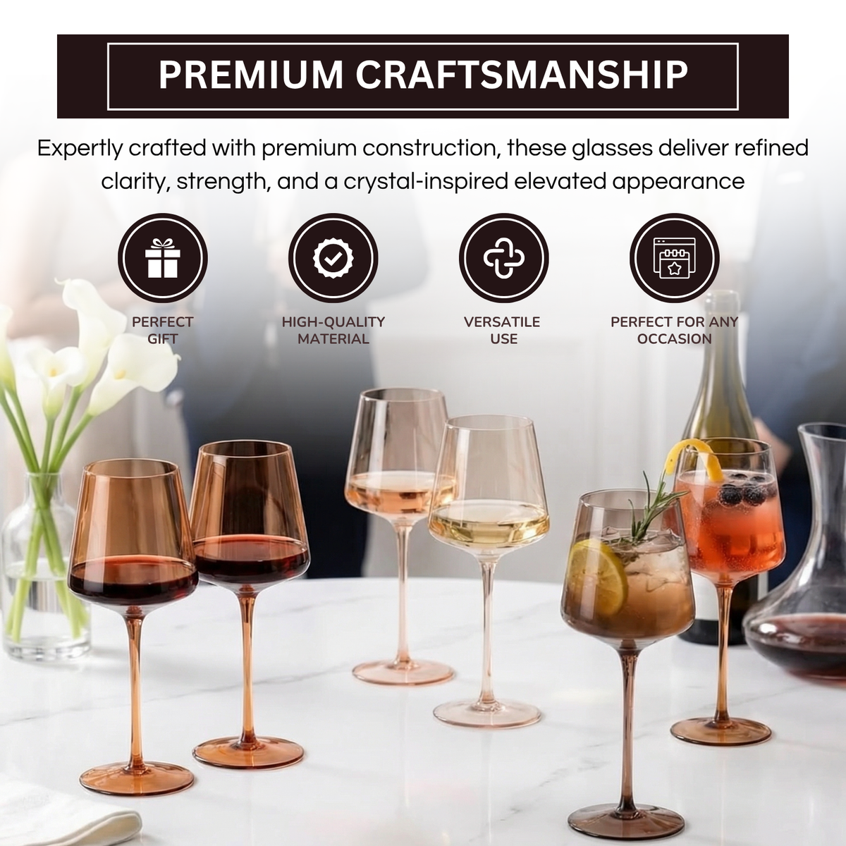Venus Wine Glasses, Set of 6, Brown Shades 22.3oz Glass Tall | | Wiccan Center