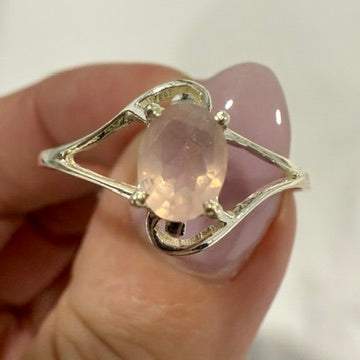Rose Quartz Faceted Oval Open-Frame Ring – Sterling Silver – Size 13 | Rings | Wiccan Center