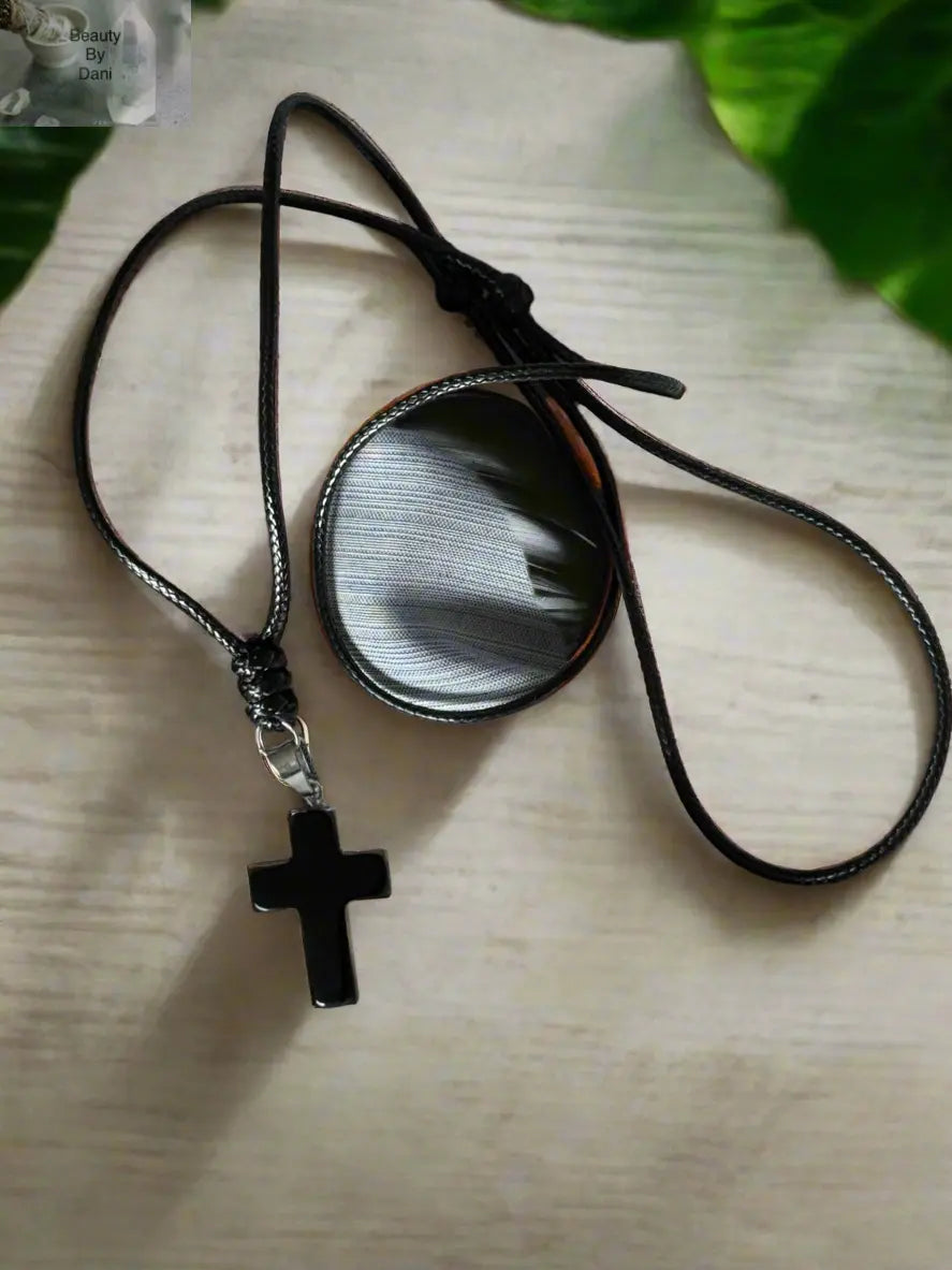 Onyx Cross Necklace with Adjustable Cord