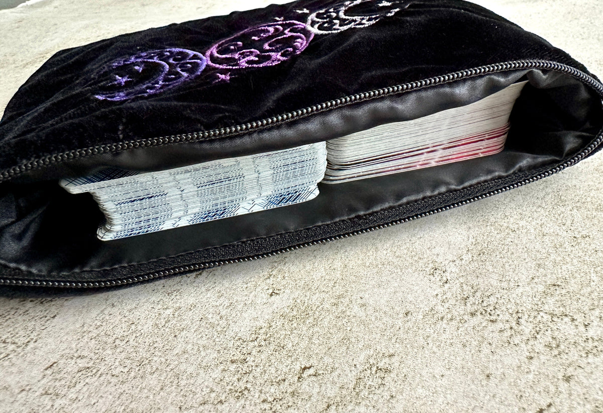 Triple Moon Velvet Tarot Bag with Zipper – Witchy Gift for Tarot & Oracle Lovers