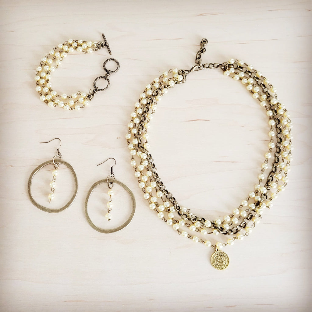Western Copper Hoop Earrings w/ Champagne Pearl Beads 200bu | Earrings | Wiccan Center