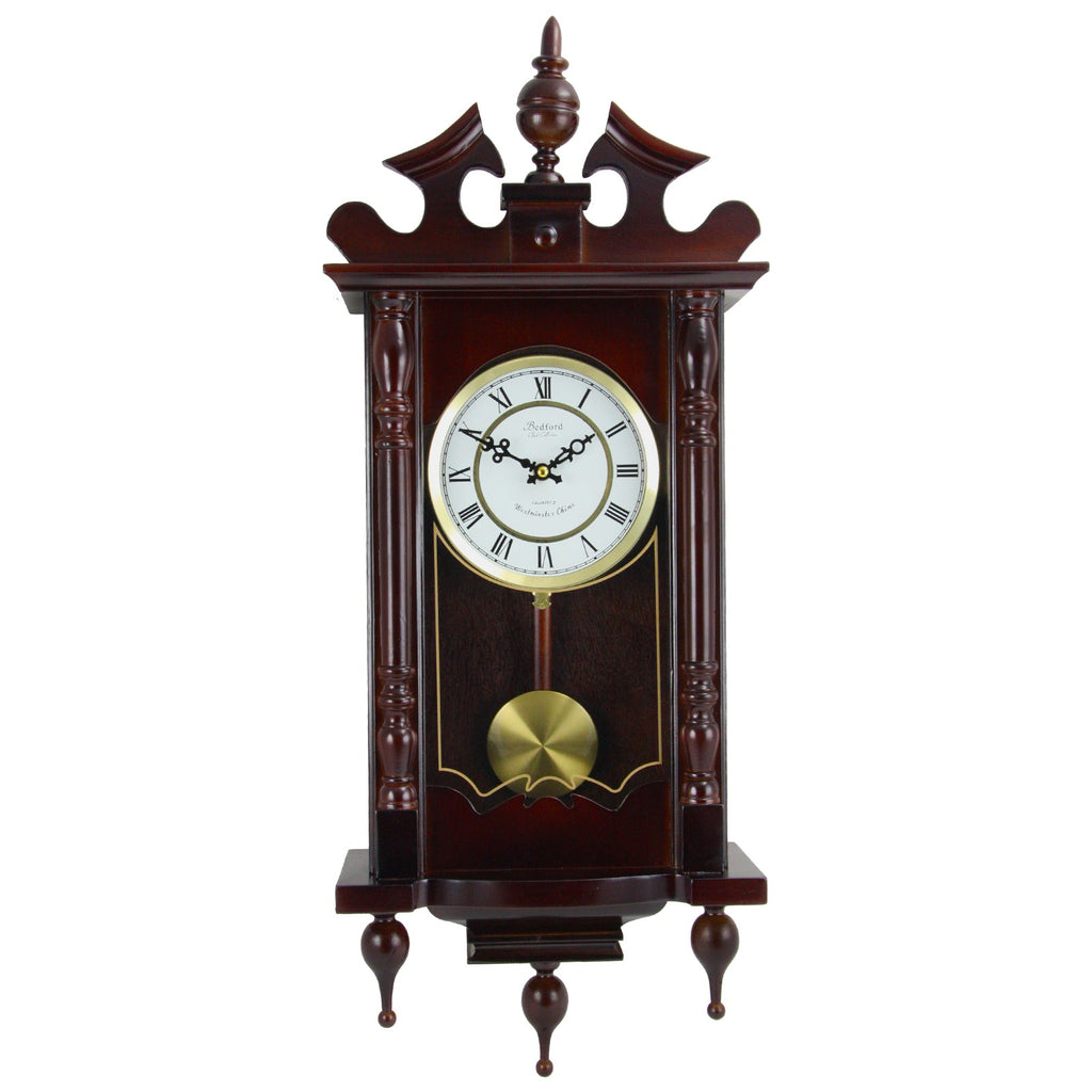 Bedford Clock Collection Classic 31 Inch Chiming Pendulum Wall Clock in Cherry Oak Finish | Clocks | Wiccan Center