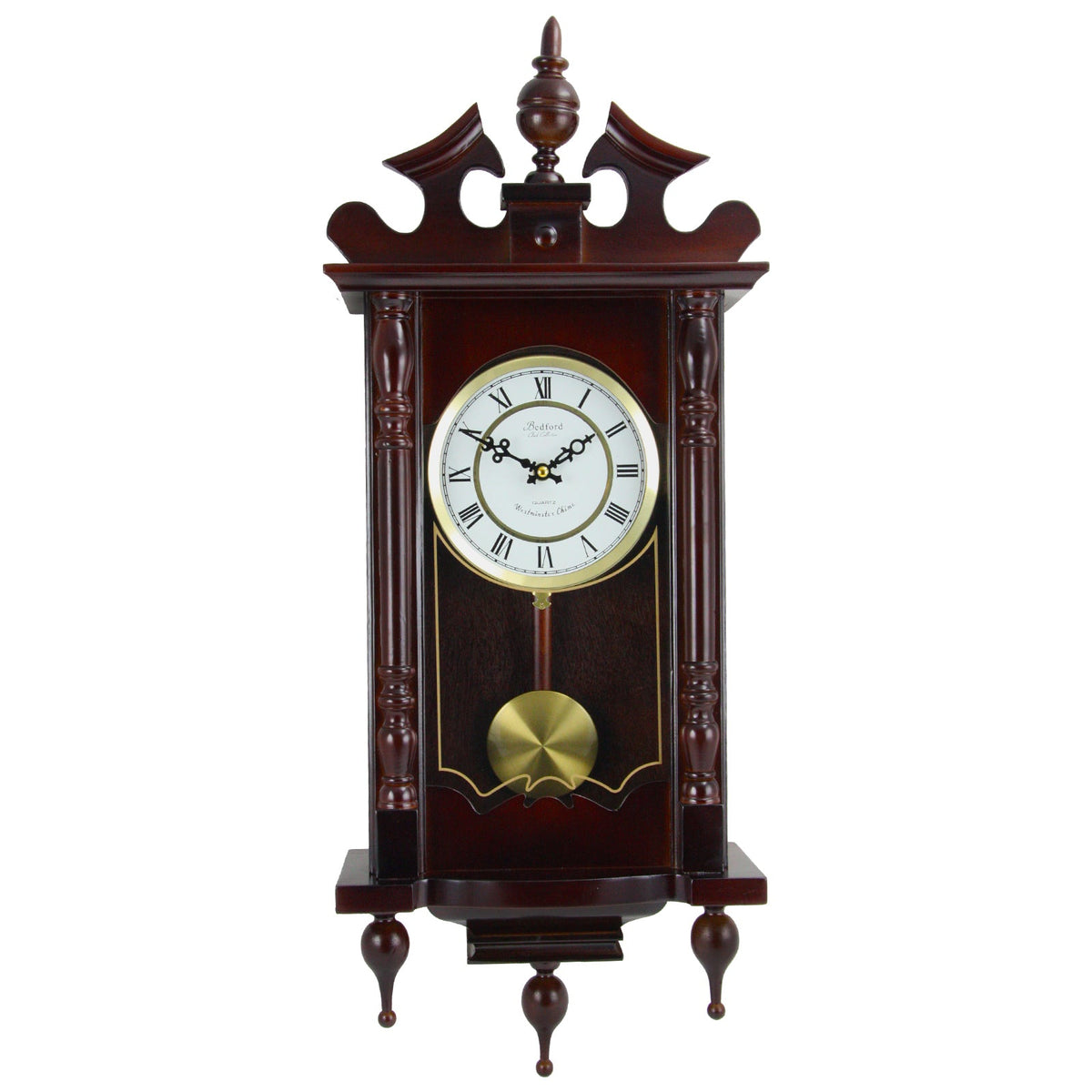 Bedford Clock Collection Classic 31 Inch Chiming Pendulum Wall Clock in Cherry Oak Finish | Clocks | Wiccan Center