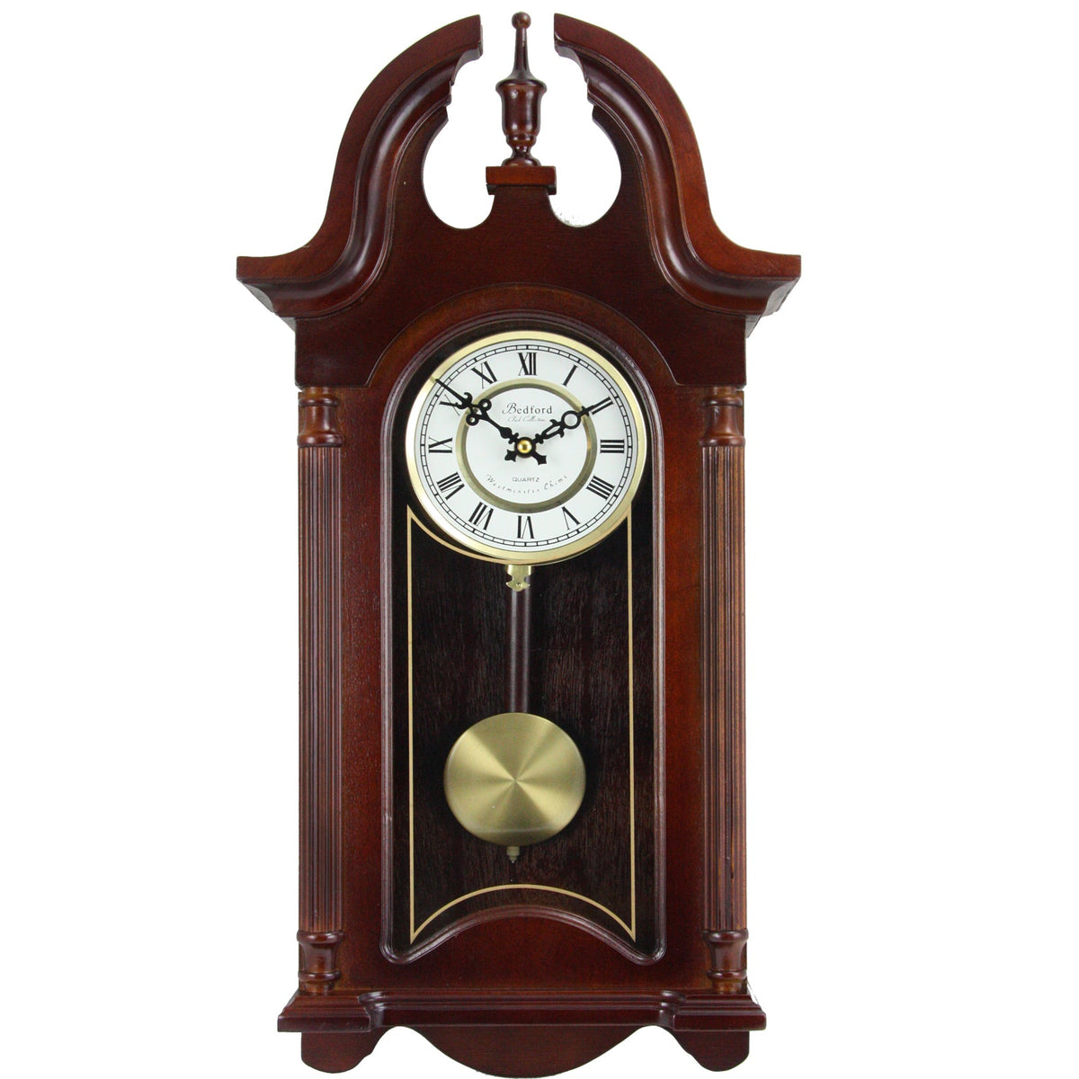 Bedford Clock Collection 26.5 Inch Chiming Pendulum Wall Clock in Colonial Mahogany Cherry Oak Finish | Clocks | Wiccan Center