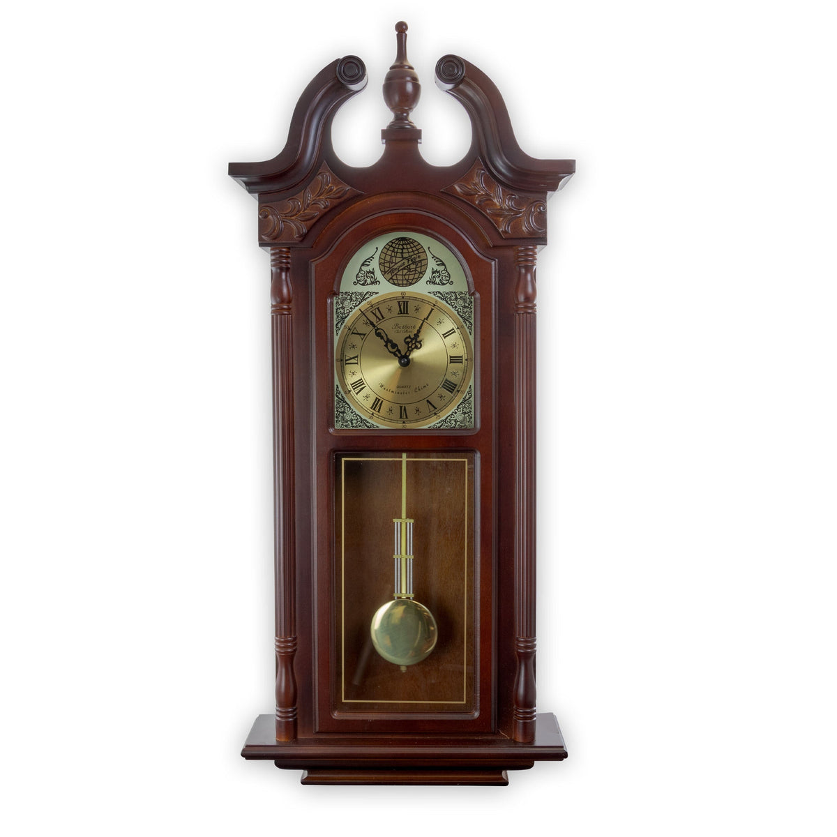 Bedford Clock Collection 38 Inch Chiming Pendulum Wall Clock in Cherry Oak Finish | Clocks | Wiccan Center