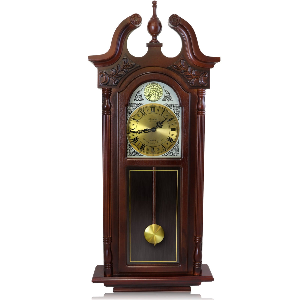 Bedford Clock Collection 38 Inch Grand Antique Chiming Wall Clock with Roman Numerals in a in a Cherry Oak Finish | Clocks | Wiccan Center