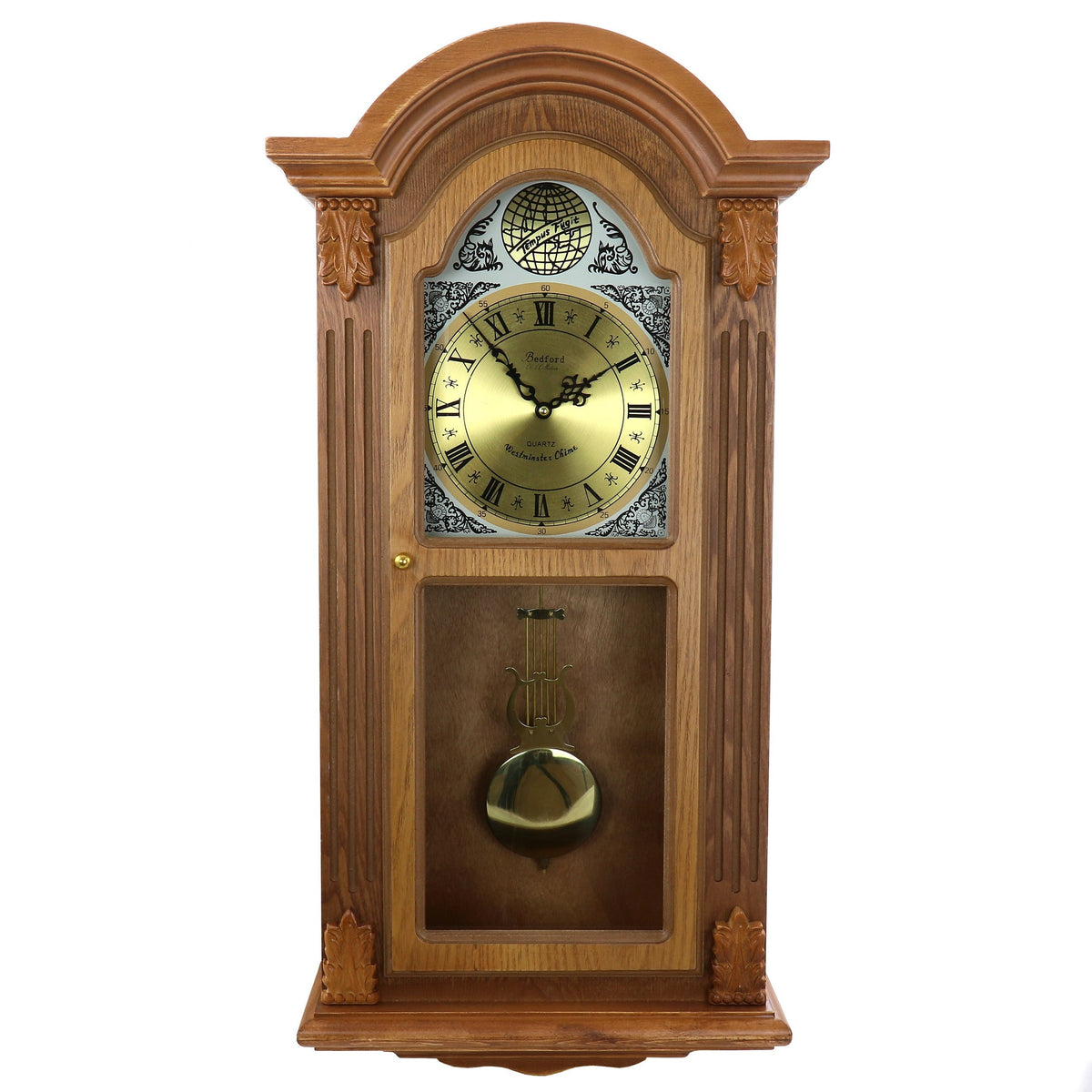 Bedford Clock Collection Honey Oak Chiming Pendulum Wall Clock | Clocks | Wiccan Center
