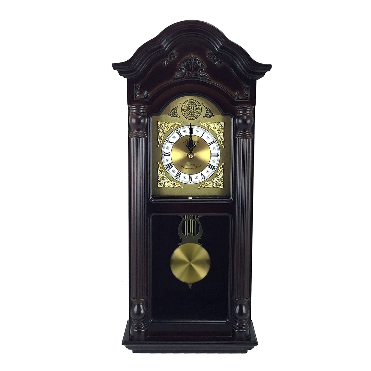 Bedford Clock Collection 25.5 Inch Antique Mahogany Cherry Oak Chiming Wall Clock with Roman Numerals | Clocks | Wiccan Center