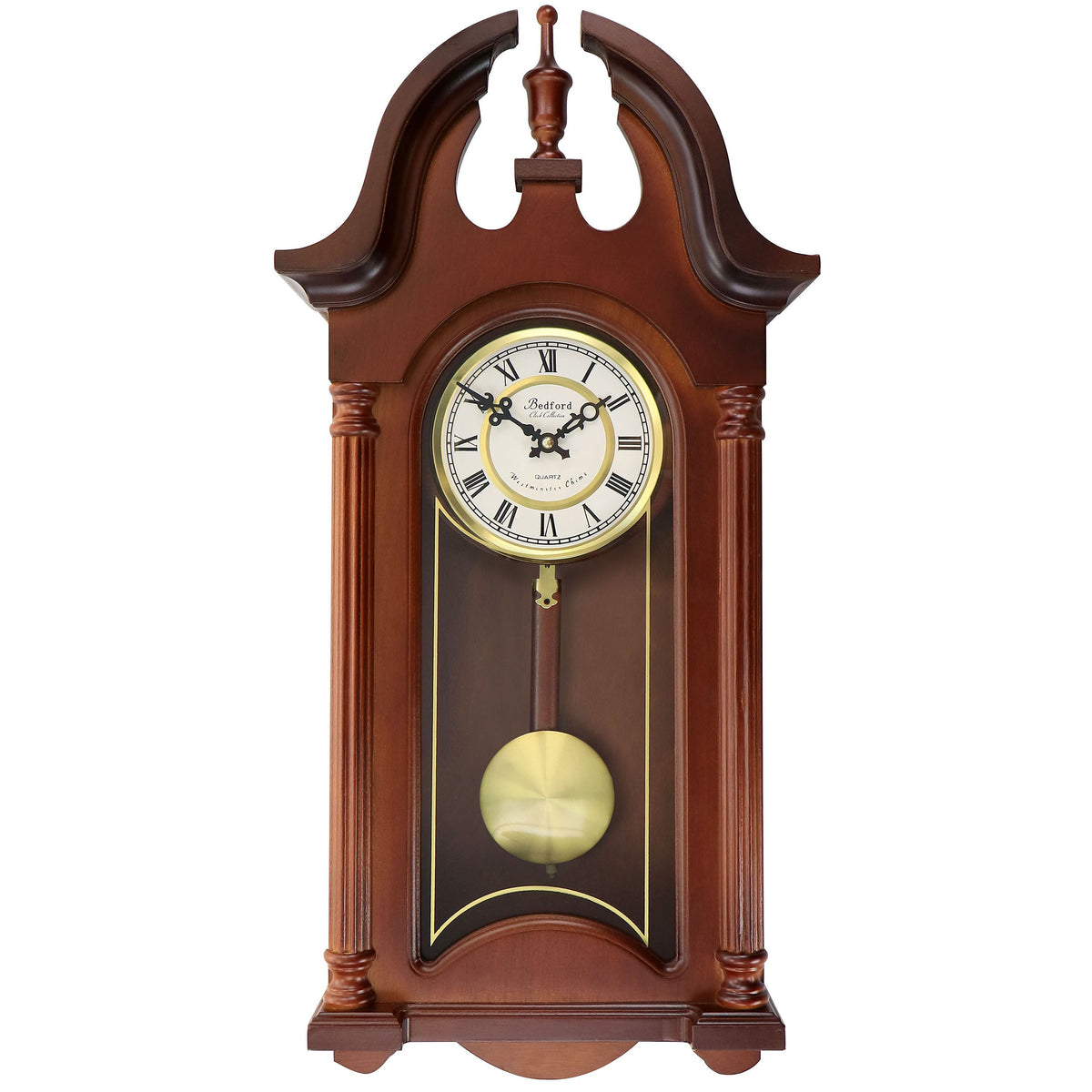 Bedford Clock Collection Delphine 27 Inch Mahogany Chiming Pendulum Wall Clock | Clocks | Wiccan Center
