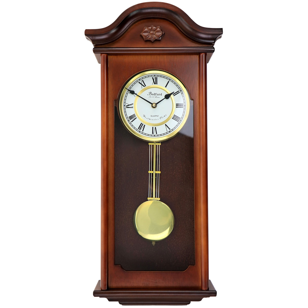 Bedford Clock Collection Jacob 22.75 Inch Mahogany Chiming Pendulum Wall Clock | Clocks | Wiccan Center