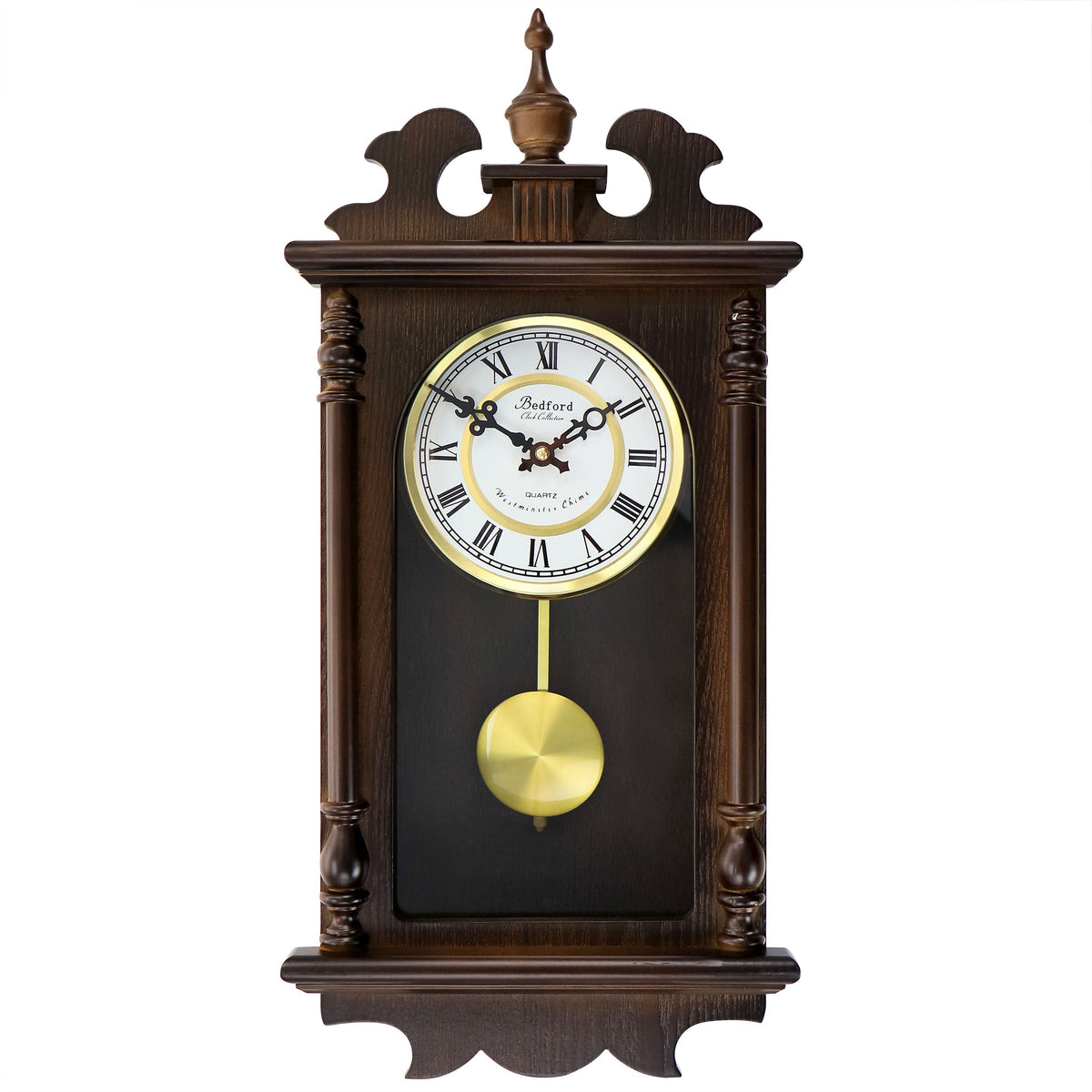 Bedford Clock Collection Leo 21 Inch Chestnut Wood Chiming Pendulum Wall Clock | Clocks | Wiccan Center