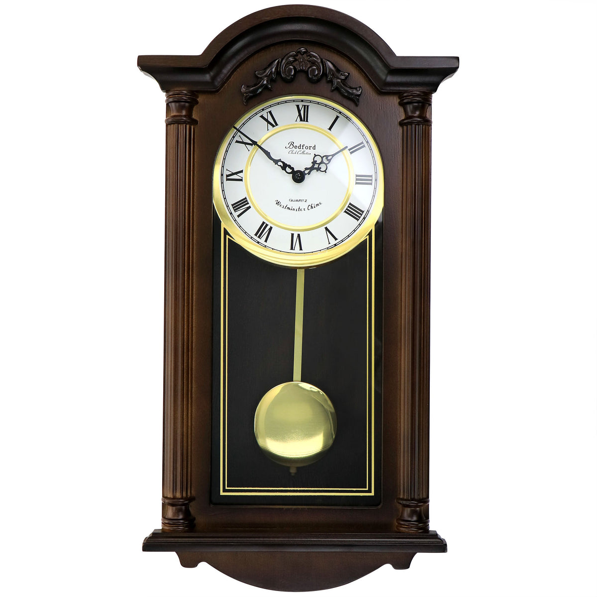 Bedford Clock Collection Noah 22 Inch Chestnut Wood Chiming Pendulum Wall Clock | Clocks | Wiccan Center