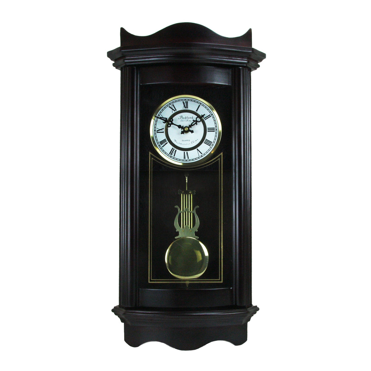 Bedford Clock Collection 25 Inch Chiming Pendulum Wall Clock in Weathered Chocolate Cherry Finish | Clocks | Wiccan Center