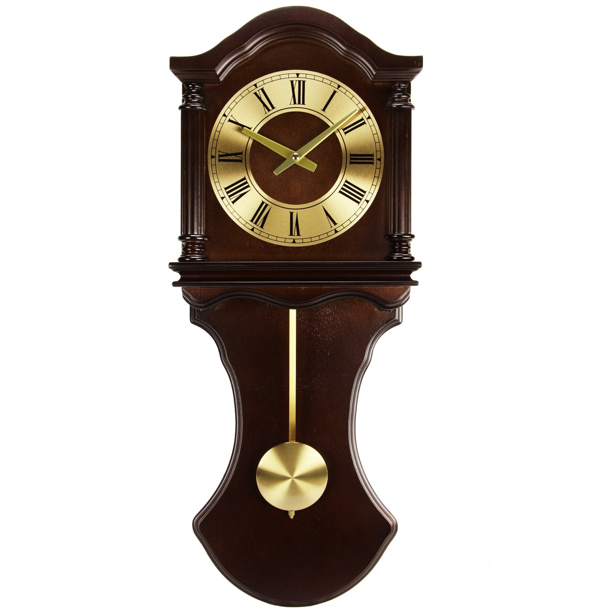 Bedford Clock Collection 27.5 Inch Wall Clock with Pendulum and Chimes in Chocolate Brown Oak Finish | Clocks | Wiccan Center
