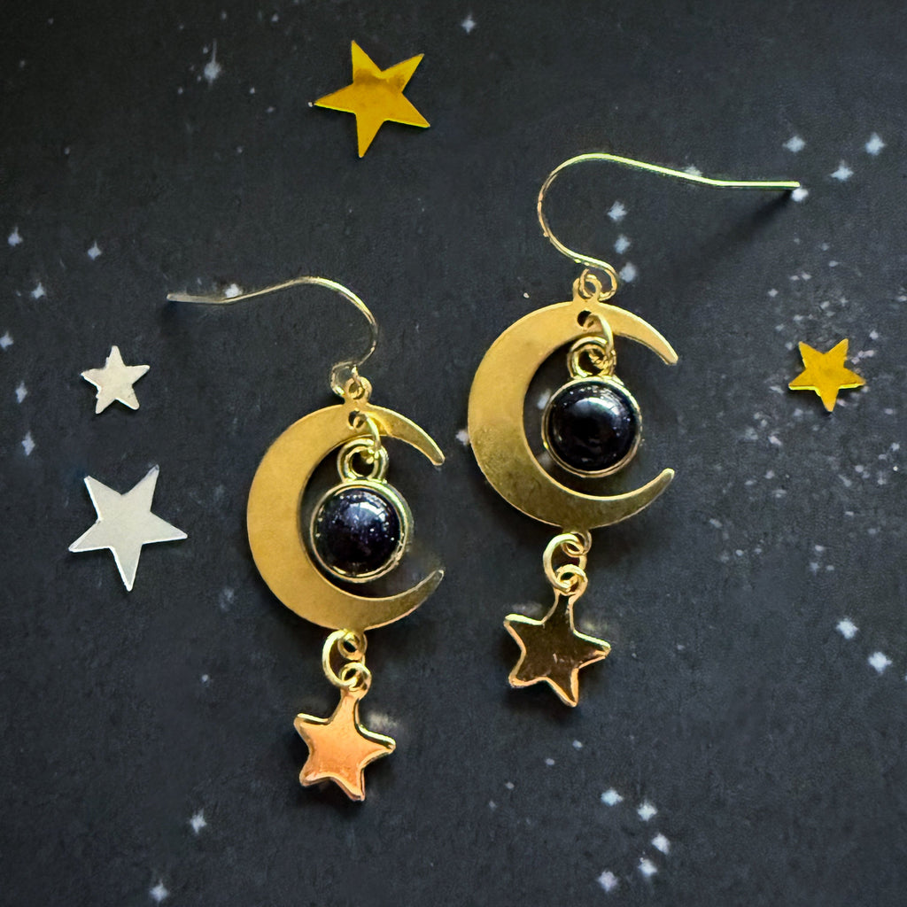 Starlit Crescent Earrings with Blue Sandstone | Earrings | Wiccan Center