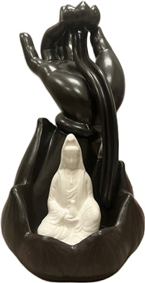 Backflow Cones Ceramic Burner 8" White Kwan Ying and Hand - Model 767725 | INCENSES BURNERS | Wiccan Center