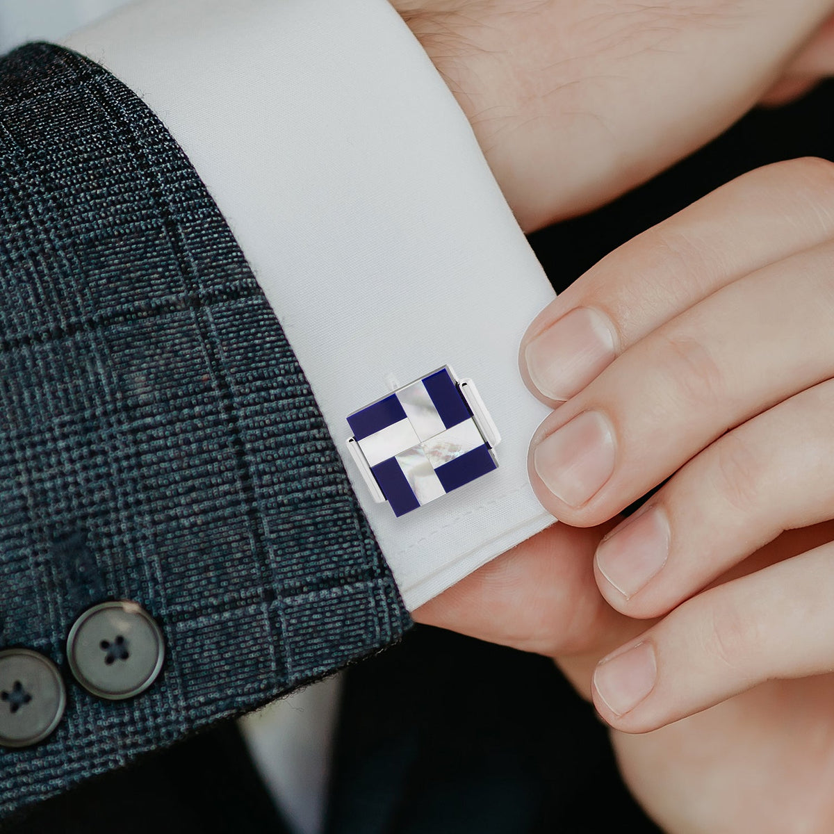Mother of Pearl and Lapis Blue Windmill Square Cufflinks | Cufflinks | Wiccan Center