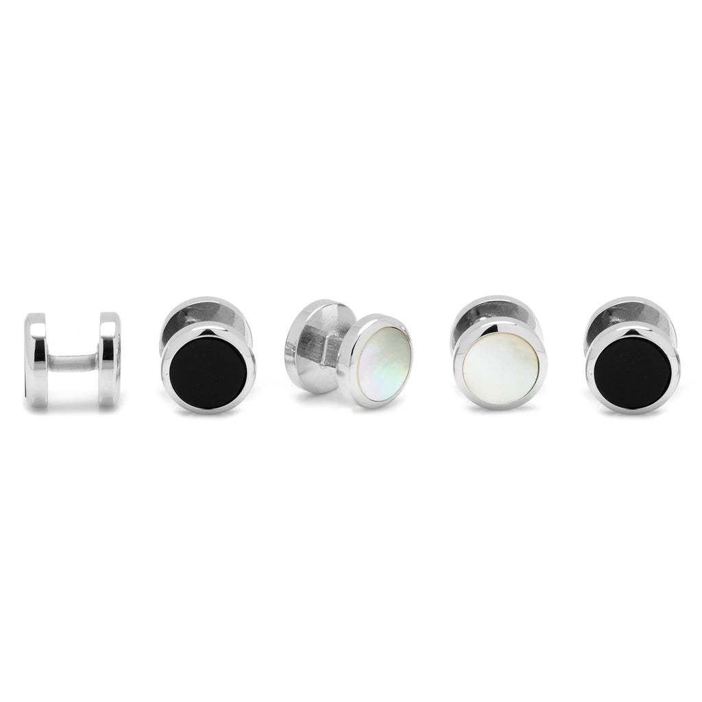 Double Sided Onyx and Mother of Pearl Round Beveled 5-Studs | Studs | Wiccan Center