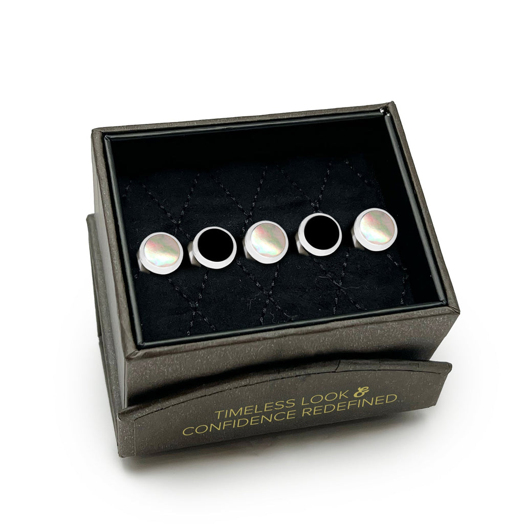 Double Sided Onyx and Mother of Pearl Round Beveled 5-Studs | Studs | Wiccan Center